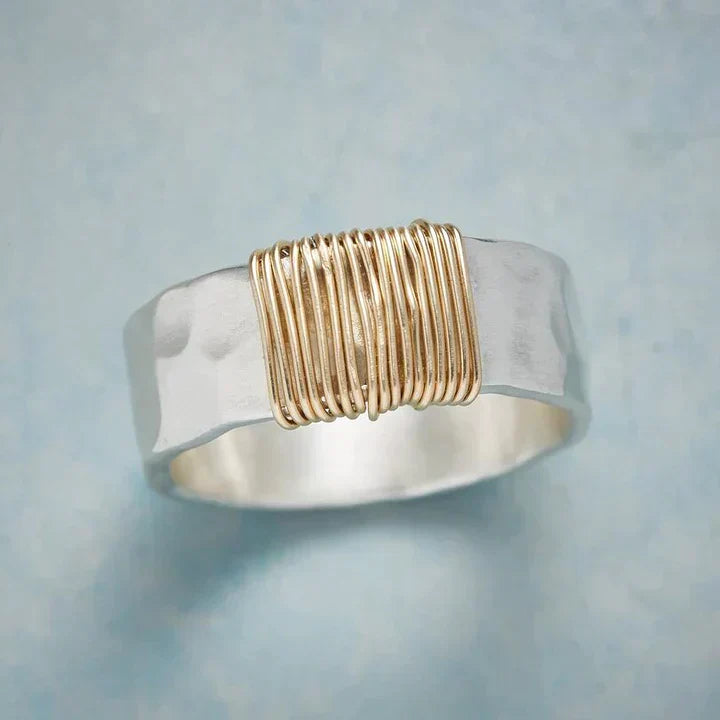 Vintage Silver Ring with Gold Thread Details