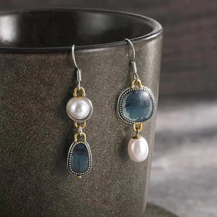 Vintage Blue Gem Pearl Earrings