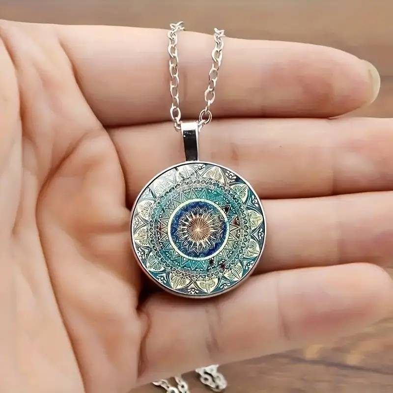 Στρογγυλό μπλε κολιέ vintage Mandala