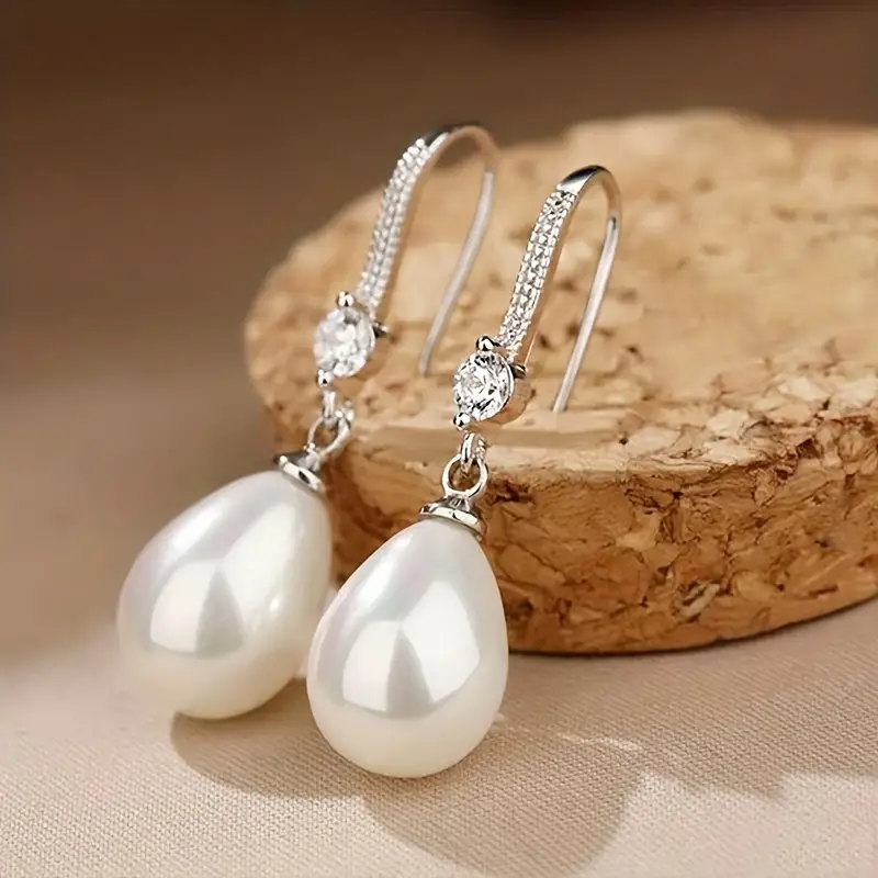 Lustrous Pearl Drop Earrings with Dazzling Shimmering Accents