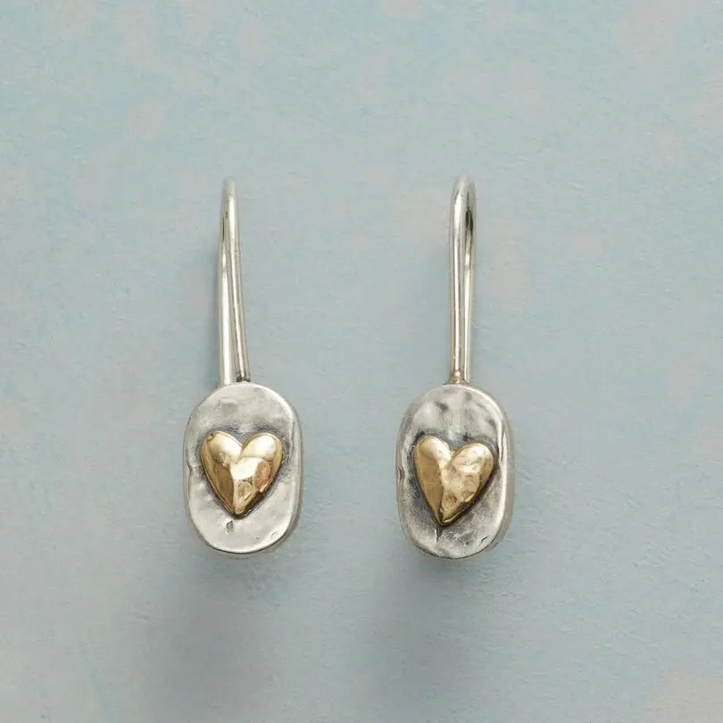 Antique Silver Heart Earrings Accented with Gold