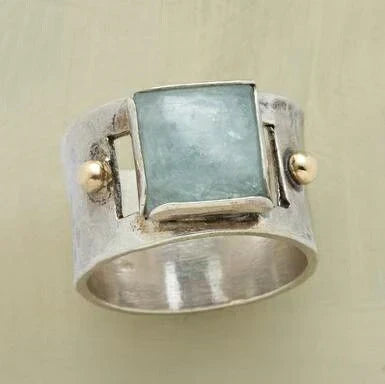 Vintage Square Moonstone Ring with Emerald Accents