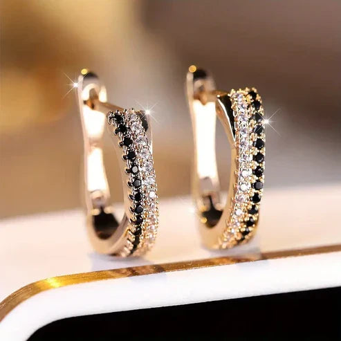 Gold Earrings with Black Zirconia