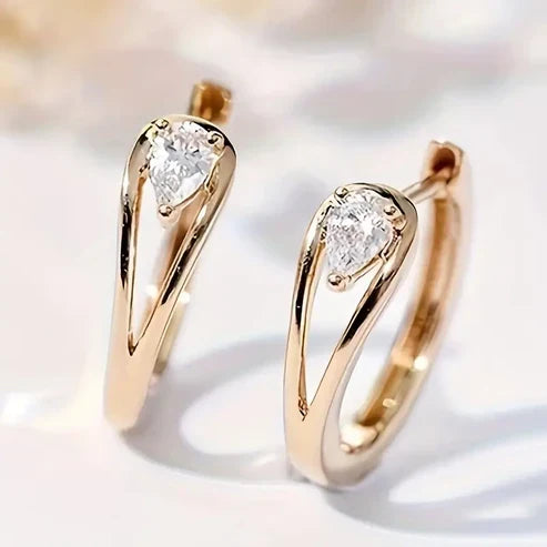 Zirconia Golden Teardrop Earrings