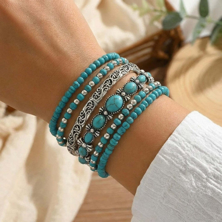 Turquoise Gemstone Boho Bracelet Set