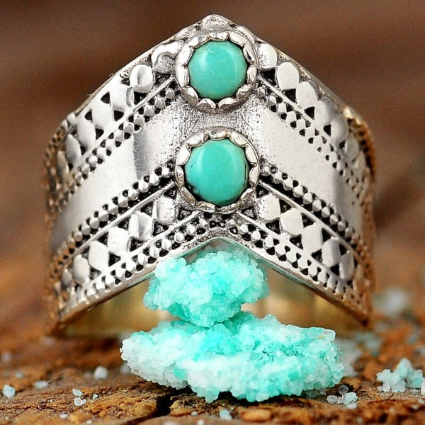 Δαχτυλίδι Boho Chevron με Πράσινο Τυρκουάζ από Ασημένιο Σterling