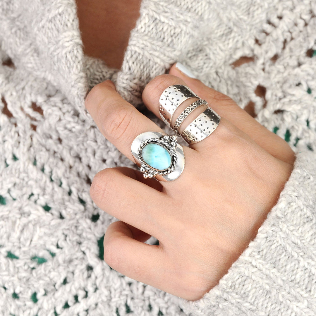 Δαχτυλίδι Boho από Ασήμι Sterling με Λαρίμαρ