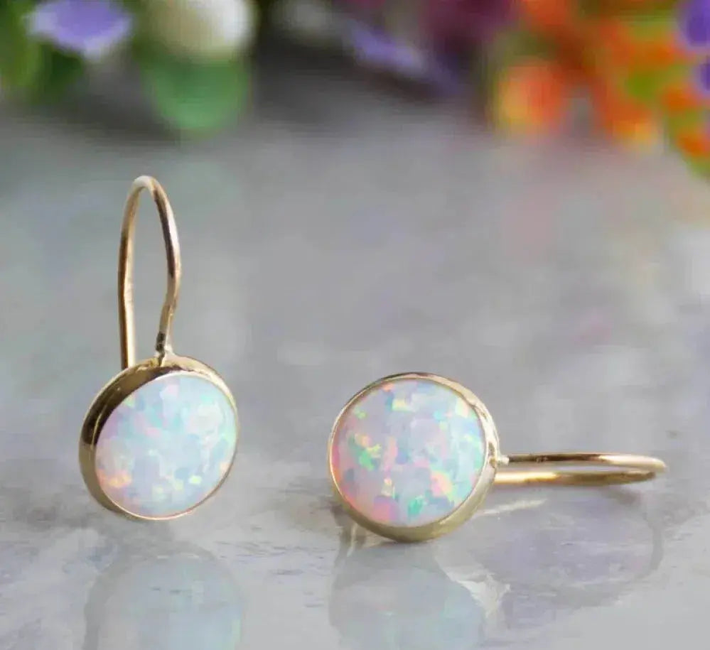 Retro opal gemstone gold earrings