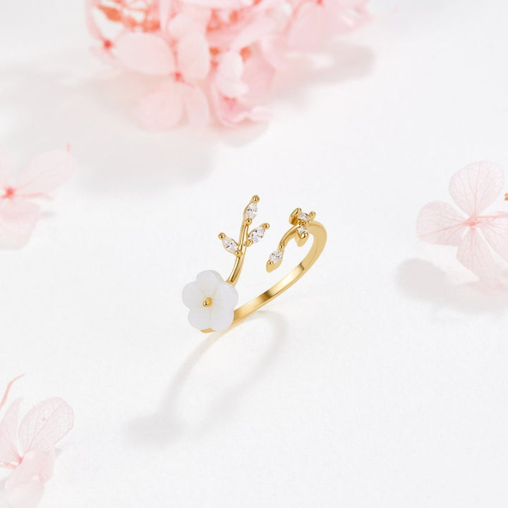 Floral Leaf Design Gold Open Ring